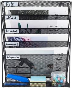 img 2 attached to 📚 6 Tier Black Metal Mesh Desk Organizer: PAG Hanging Wall File Holder, Mail Sorter, and Magazine Rack for Office Supplies
