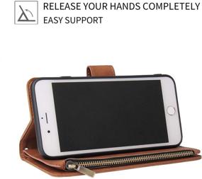 img 2 attached to 👜 UEEBAI Wallet Case for iPhone 7 Plus iPhone 8 Plus - Premium Vintage PU Leather Handbag Zipper Pocket Case with Magnetic Closure, Kickstand, Card Slots, Wrist Strap - TPU Shockproof Flip Cover (Brown)