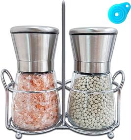 img 4 attached to 🧂 Premium Stainless Steel Salt and Pepper Grinder Set with Adjustable Pour Holes and Holder - Includes 2 Pepper Mill Grinders and Short Glass Peppercorn Grinder