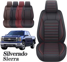 img 4 attached to YIERTAI Chevy Silverado GMC Sierra Seat Covers Fit 2007-2022 1500/2500/3500HD Truck Front Seats Only Waterproof Leather Crew Double Extended Cab Cushion Covers Protectors(2 PCS Front Only/Black-Red)