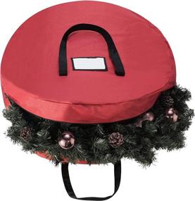 img 1 attached to 🎄 Wreath Storage Bag - Tiny Tim Totes Round 30" Canvas Tote for Artificial Wreaths & Garland - Ideal for Holidays, Easter, Fall, and Christmas - Red with Black Handles