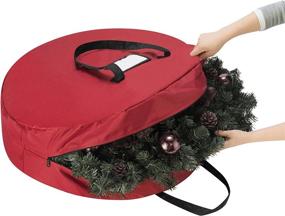 img 2 attached to 🎄 Wreath Storage Bag - Tiny Tim Totes Round 30" Canvas Tote for Artificial Wreaths & Garland - Ideal for Holidays, Easter, Fall, and Christmas - Red with Black Handles