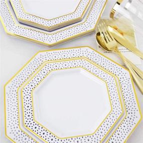 img 2 attached to Dinnerware Rim，White Plates，Gold Silverware， Birthday，Party，Supernal