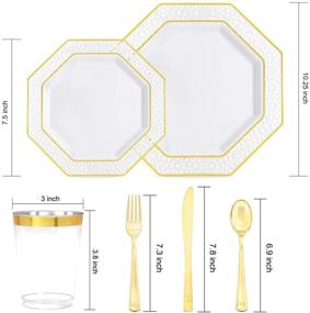 img 3 attached to Dinnerware Rim，White Plates，Gold Silverware， Birthday，Party，Supernal