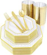 dinnerware rim，white plates，gold silverware， birthday，party，supernal logo