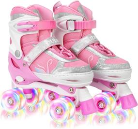 img 4 attached to OUDEW Roller Skates: Light up Wheels & 🛼 Adjustable Sizes for Kids Beginners - Girls and Boys