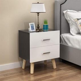 img 3 attached to 🌙 GDLMA Wood Nightstand in Black and White | Double Drawer End Table for Bedroom