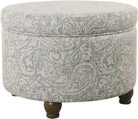 img 1 attached to 🌸 HomePop Gray Floral Round Ottoman with Storage and Lid: Elevated Style for Your Home