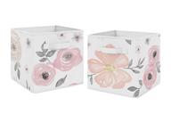 🌸 pink and grey watercolor floral foldable fabric storage cube bins boxes organizer for toys, kids, baby, and children's collections by sweet jojo designs - set of 2 logo
