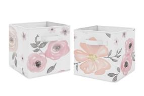img 4 attached to 🌸 Pink and Grey Watercolor Floral Foldable Fabric Storage Cube Bins Boxes Organizer for Toys, Kids, Baby, and Children's Collections by Sweet Jojo Designs - Set of 2