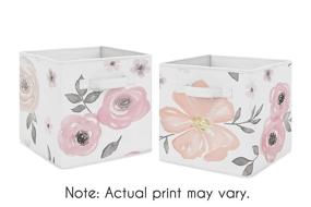 img 3 attached to 🌸 Pink and Grey Watercolor Floral Foldable Fabric Storage Cube Bins Boxes Organizer for Toys, Kids, Baby, and Children's Collections by Sweet Jojo Designs - Set of 2