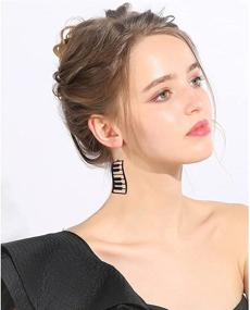 img 2 attached to 🎹 DIYANMMY Trendy Hollow Black Piano Key Dangle Drop Earrings for Women & Girls - Unique Simulated Bohemian Jewelry Gift