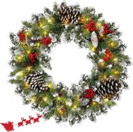 🎄 vibrant pre-lit christmas wreath for front door - 24 inch winter home adornment with 50 lights and mixed decorations - battery not included logo