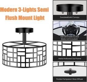 img 2 attached to 💡 Ganiude 3-Lights Semi Flush Mount Light Fixture: Stylish Black Metal Drum Shade for Kitchen, Bedroom, Living Room, Dining Room, Hallway & Foyer Lighting