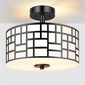 img 4 attached to 💡 Ganiude 3-Lights Semi Flush Mount Light Fixture: Stylish Black Metal Drum Shade for Kitchen, Bedroom, Living Room, Dining Room, Hallway & Foyer Lighting