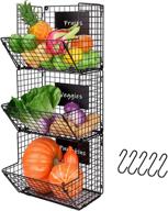 🧺 wall mounted metal wire basket organizer with hooks, 3 tier storage rack for kitchen, bathroom, and fruit produce - rustic black логотип