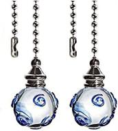 🔵 decorative glass fan pulls with blue pattern for ceiling fan & light chain - 12 inch, 2 pack (nickel) логотип