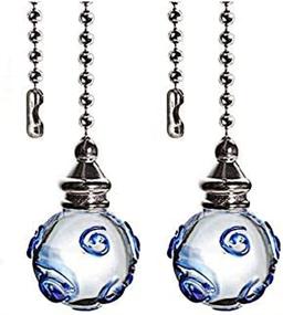 img 4 attached to 🔵 Decorative Glass Fan Pulls with Blue Pattern for Ceiling Fan & Light Chain - 12 Inch, 2 Pack (Nickel)