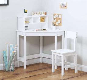 img 4 attached to 🖥️ White Study Desk with Chair for Children - UTEX Kids Desk, Wooden Writing Desk with Storage and Hutch for Home School Use