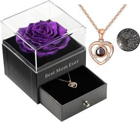 img 4 attached to 🌹 Best Mom Ever: Enchanted Real Rose Flower with Necklace, Eternal Preserved Rose in Drawer, 100 Languages Gift for Valentine's Day (Purple Rose)