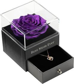 img 3 attached to 🌹 Best Mom Ever: Enchanted Real Rose Flower with Necklace, Eternal Preserved Rose in Drawer, 100 Languages Gift for Valentine's Day (Purple Rose)