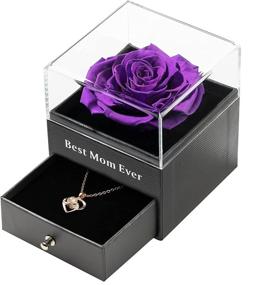 img 1 attached to 🌹 Best Mom Ever: Enchanted Real Rose Flower with Necklace, Eternal Preserved Rose in Drawer, 100 Languages Gift for Valentine's Day (Purple Rose)