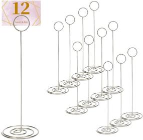 img 4 attached to 📇 DerBlue 24pcs Table Number Holders - Elegant Tall Metal Place Card Holder Stand for Wedding Party Menus, Banquets - Round Silver Design