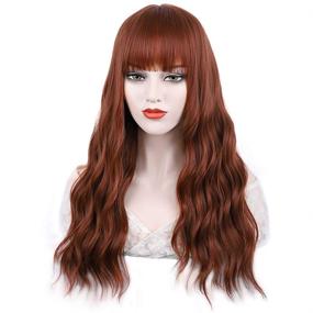 img 1 attached to 🔥 Auburn Wig with Bangs - Long Synthetic Wavy Wig for Women | Copper Red Color | Ideal for Daily Use & Parties | 24 Inch Length