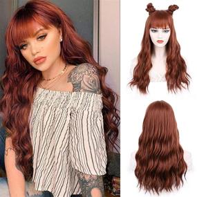 img 4 attached to 🔥 Auburn Wig with Bangs - Long Synthetic Wavy Wig for Women | Copper Red Color | Ideal for Daily Use & Parties | 24 Inch Length