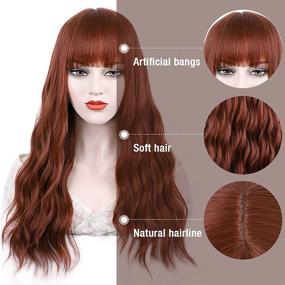 img 3 attached to 🔥 Auburn Wig with Bangs - Long Synthetic Wavy Wig for Women | Copper Red Color | Ideal for Daily Use & Parties | 24 Inch Length