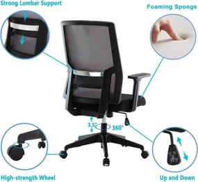 img 2 attached to 💺 Comfort meets productivity: HESF Office Chair, Ergonomic Computer Desk Chair with Rotatable Mesh Design, Wheels, Arms, and Waist Support (Mid Back, Black)