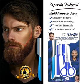 img 3 attached to Complete Movember Mens Beard Grooming Kit - Mustache Scissors, Comb, and Trimmer with Straight Edge Razor for Perfectly Shaped Beards, Goatee, and Mustaches - Includes Stainless Steel Edger, Mustache Wax Brush, and Travel Razor - Disposable Razors Included