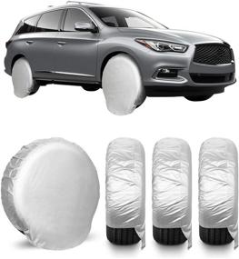 img 4 attached to 🚗 JOYTUTUS Tire Covers Sets of 4, Truck and SUV Wheel Protectors, Waterproof RV and Camper Wheel Covers, Protects from Rain and Sun, Reduces Tire Aging, Fits Tire Diameter 29&#34;-31.9&#34; (Silver)