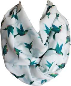 img 2 attached to 🐦 Etwoa's Large Teal Blue Birds Pattern Infinity Scarf - Circle Scarf Loop in Green Blue White