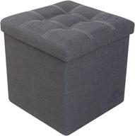 🪑 premium grey linen folding ottoman foot rest stool seat footrest shoe storage organizer - versatile space-saving bench - cube 15" x 15" x 15 logo