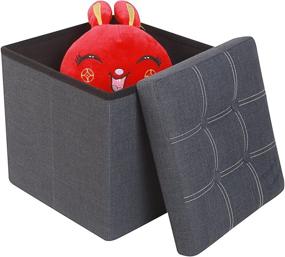 img 3 attached to 🪑 Premium Grey Linen Folding Ottoman Foot Rest Stool Seat Footrest Shoe Storage Organizer - Versatile Space-Saving Bench - Cube 15" x 15" x 15