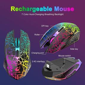 img 2 attached to Rechargeable 61-Key Rainbow Backlit Wireless Gaming Keyboard and Mouse Combo with 4000mAh Battery, Mechanical Feel, Ergonomic Design, Quiet Operation, RGB Mute Mice, and Mousepad – Ideal for PS4, Xbox One, Desktop, PC