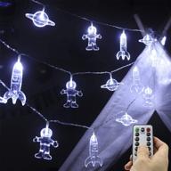 🚀 rocket spaceship astronaut string lights battery operated 20 led 11 ft 8 modes waterproof night lights string for kids room tent birthday party christmas indoor outdoor decor white+ mankinlu логотип