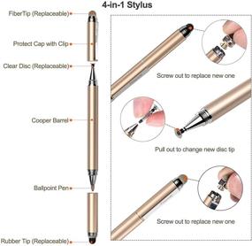 img 2 attached to Penyeah 4-in-1 Stylus Pens for Touch Screens - High Sensitivity and Precision with Disc 🖊️ Tip, Black Rubber Tip, and Mesh Fiber Tip - Universal for All Capacitive Touch Screen Devices (Gold)
