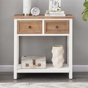 img 3 attached to 🏡 Farmhouse Console Table with Drawers - Narrow Entryway Table for Living Room/Hallway - Wood Sofa Table with Storage Shelf in Brown and White