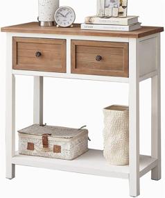 img 4 attached to 🏡 Farmhouse Console Table with Drawers - Narrow Entryway Table for Living Room/Hallway - Wood Sofa Table with Storage Shelf in Brown and White