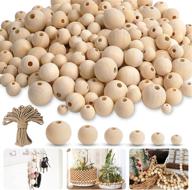 🔨 500pcs unfinished natural wooden beads for crafts with jute twine - 6 sizes - perfect for garland, farmhouse decor, and diy jewelry making - 8mm, 10mm, 12mm, 14mm, 16mm, 20mm logo