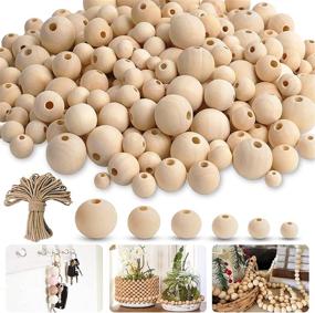 img 4 attached to 🔨 500pcs Unfinished Natural Wooden Beads for Crafts with Jute Twine - 6 Sizes - Perfect for Garland, Farmhouse Decor, and DIY Jewelry Making - 8mm, 10mm, 12mm, 14mm, 16mm, 20mm