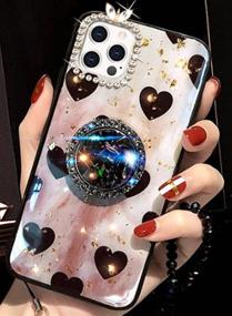 img 4 attached to Aulzaju iPhone 12 Pro Max Case for Women with Ring Kickstand - Luxury Bling Diamond Glitter Girly Hard Back - Cute Gold Sparkle Designer Sleek TPU Edge Bumper Phone Case (6.7 Inch, White)