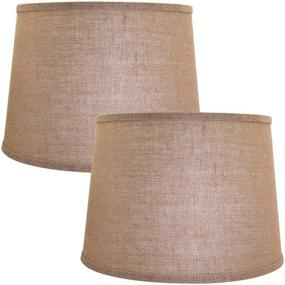 img 4 attached to ALUCSET Double Medium Lamp Shades Set of 2: Natural Linen Hand Crafted Drum Fabric Burlap 🏮 Lampshades for Table Lamp and Floor Light - 10x12x8 inch, Spider Fitting (Light Brown, 2 PCS Pack)
