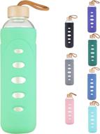 💧 durable dearray sport borosilicate glass water bottle: 25oz mint with silicone sleeve and bamboo lid - stylish and protective! logo