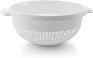 ybm home deep plastic strainer colander with handle - food safe bpa-free plastic - durable and dishwasher safe - ideal for pasta, noodles, spaghetti, vegetables, and more - available in red and white logo