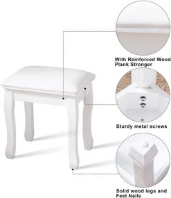 img 2 attached to White Padded Makeup Vanity Stool with Solid Wood Legs - Organizedlife Chair Bench