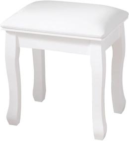 img 4 attached to White Padded Makeup Vanity Stool with Solid Wood Legs - Organizedlife Chair Bench