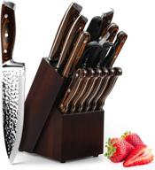 🔪 15-piece kitchen knife set with wooden block - self-sharpening chef knife set, premium japan stainless steel blades, hammered collection with steak knives, boxed knife sets logo